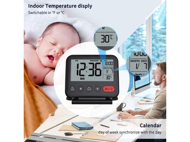 NOKLEAD Digital Travel Alarm Clock for Bedroom Office - 3.14 inch Display, 10s Backlight, 9 Mins Snooze, 12/24H, Weekend Mode, Date and Temp,...