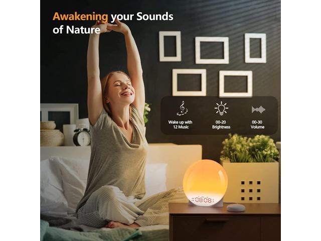 Sunrise Alarm Clock, Wake Up Light with Bed Shaker, FM Clock Radio with Sunrise Simulation, Dual Alarms, Snooze, 12 Color Atmosphere Lamp, 12...