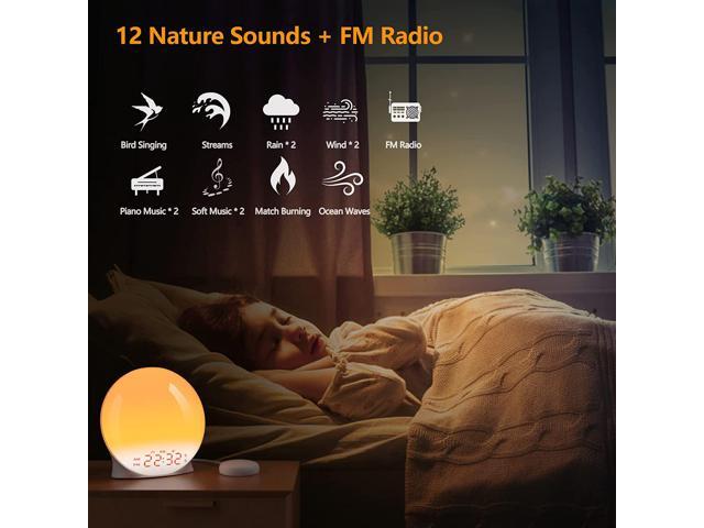 Sunrise Alarm Clock, Wake Up Light with Bed Shaker, FM Clock Radio with Sunrise Simulation, Dual Alarms, Snooze, 12 Color Atmosphere Lamp, 12...
