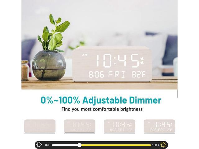 Andoolex Wooden Digital Alarm Clock with Wireless Charging, 0-100% Adjustable Brightness Dimmer and Volume, Weekday/Weekend Mode, Dual Alarm,...