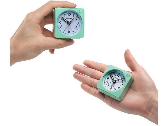 Peakeep Ultra Small, Battery Travel Alarm Clock with Snooze and Light, Silent with No Ticking Analog Quartz (Aquamarine)