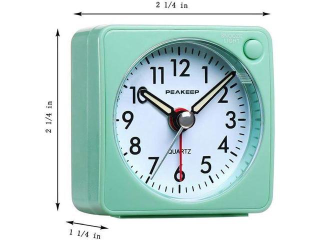 Peakeep Ultra Small, Battery Travel Alarm Clock with Snooze and Light, Silent with No Ticking Analog Quartz (Aquamarine)
