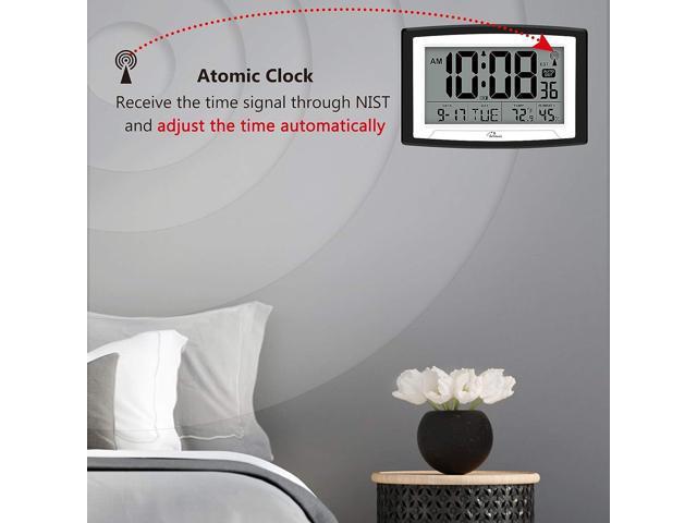 WallarGe Atomic Clock with Indoor Temperature and Humidity, 12.5 Inch Self-Setting Digital Wall Clock or Desk Clock, Battery Operated Digital Clock...