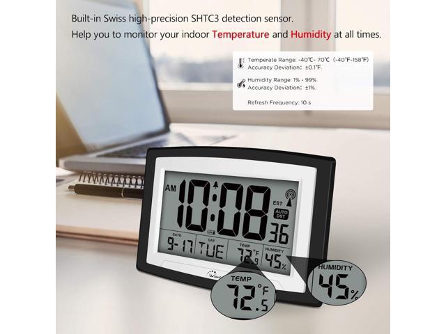 WallarGe Atomic Clock with Indoor Temperature and Humidity, 12.5 Inch Self-Setting Digital Wall Clock or Desk Clock, Battery Operated Digital Clock...