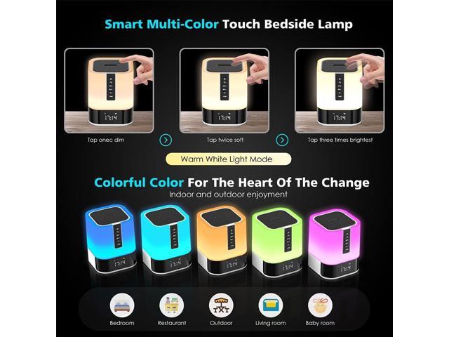 Night Light Bluetooth Speaker, 5 in 1 Touch Control Bedside Lamp Dimmable Multi-Color Changing, Bedroom Alarm Clock, Best Birthday Gift Ideas for...