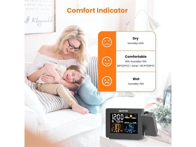 SMARTRO SC91 Projection Alarm Clock for Bedrooms with Weather Station, Wireless Indoor Outdoor Thermometer, Temperature Humidity Monitor Gauge...