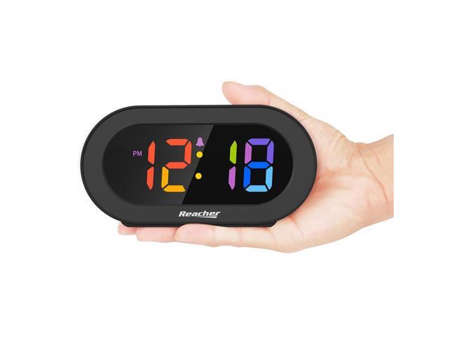 REACHER Small Digital Rainbow LED Alarm Clock with Snooze, Easy to Use, Full Range Brightness Dimmer, Adjustable Alarm Volume, Outlet Powered,...