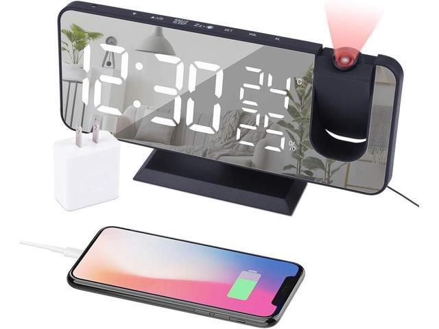 Projection Alarm Clock for Bedroom Ceiling Digital Radio with USB Charger Ports, 7.3' Large LED Screen, 4 Dimmer, Dual Alarm Clock with 2 Sounds,...