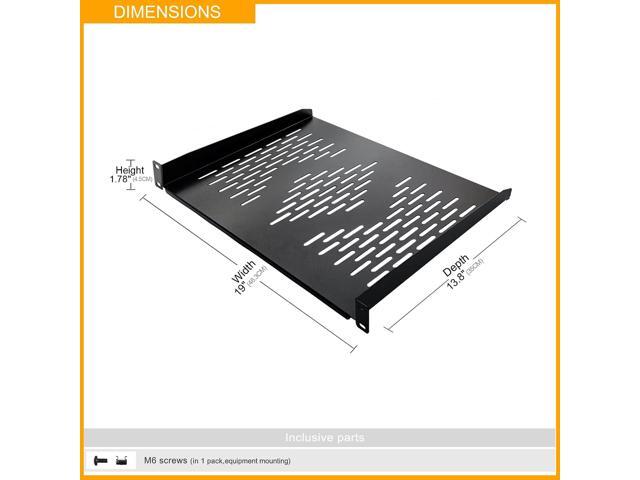 RIVECO 2 Pieces 1U Rack Shelves 19 Tray Cabinet Mount Vented Cantilevers for Network Equipment Shelf Mounting, 14 Inches 35CM Depth, Black 2PCS