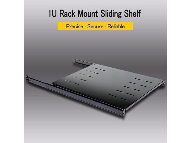 RAISING ELECTRONICS Sliding Fixed Rack Server Shelf 1U 19inch 4 Post Rack Mount-Adjustable 24inch-32inch
