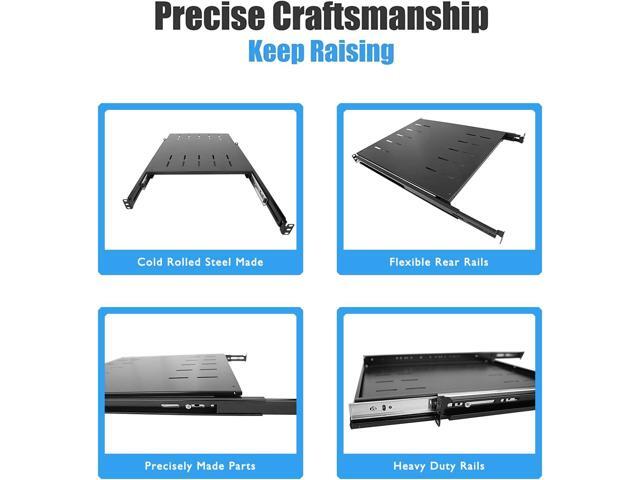 RAISING ELECTRONICS Sliding Fixed Rack Server Shelf 1U 19inch 4 Post Rack Mount-Adjustable 24inch-32inch