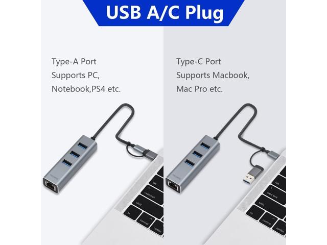 USB C to Ethernet Adapter YICORPS 3 Port USB 3.0 Expander Hub to RJ45 LAN with Gigabit Ethernet LAN Adapter for MacBook/Windows 10/8.1/Surface...
