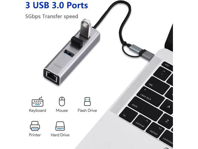 USB C to Ethernet Adapter YICORPS 3 Port USB 3.0 Expander Hub to RJ45 LAN with Gigabit Ethernet LAN Adapter for MacBook/Windows 10/8.1/Surface...