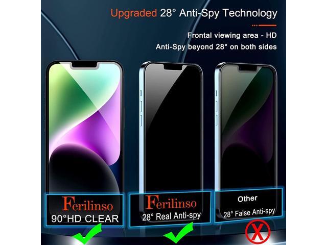 Ferilinso for iPhone 13/ 14 Privacy Screen Protector 2 Pack 9H Anti Spy Tempered Glass Privacy Screen with 2 Pack Camera Lens Protector Case...
