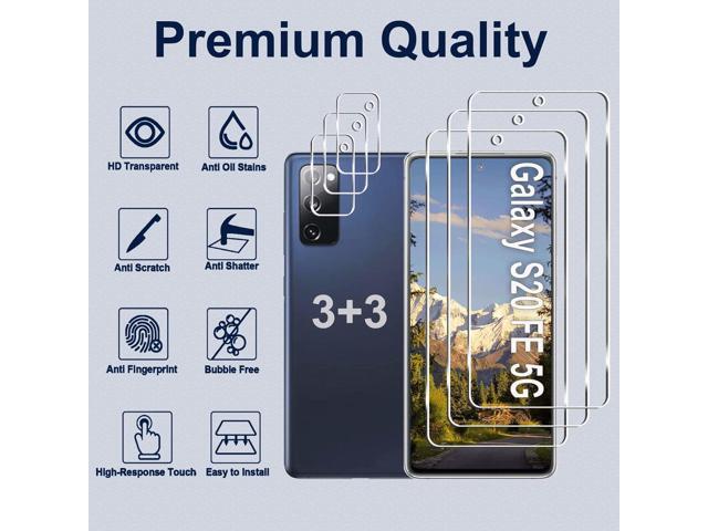 [3+3 Pack]Galaxy S20 FE 5G Screen Protector + Camera Lens Protector, HD Tempered Glass Film, 9H Hardness, Scratch Resistant, Easy Installation,...