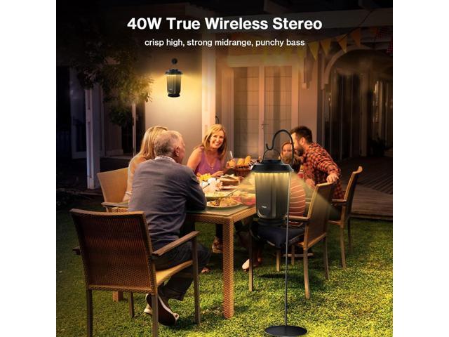 Olafus Outdoor Bluetooth Speakers 2 Packs, 40W True Wireless Stereo Patio Speaker Dual Pairing Lantern Speaker, 20 Warm White LED, Rich Bass for...