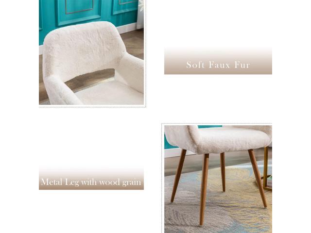 KCC Furry Desk Chair, Mid-Century Modern Accent Comfy Armchair with Faux Fur for Teen Girls, Wood Look Metal Legs Living Dining Room, Home Vanity...