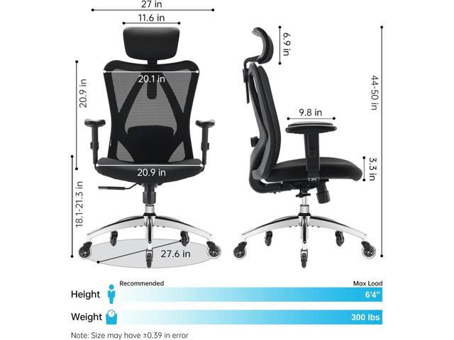 XUER Ergonomic Office Chair, Mesh Computer Desk Chair with Adjustable Sponge Lumbar Support, Thick Cushion, PU Armrest and Headrest, High Back...