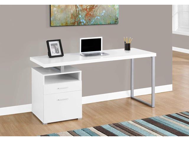 Monarch Specialties Computer Writing Desk for Home & Office Laptop Table with Drawers Open Shelf and File Cabinet-Left or Right Set Up, 60' L, White