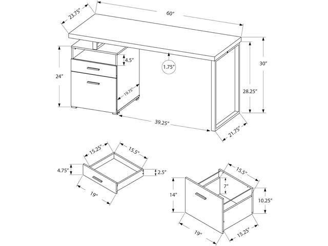 Monarch Specialties Computer Writing Desk for Home & Office Laptop Table with Drawers Open Shelf and File Cabinet-Left or Right Set Up, 60' L, White