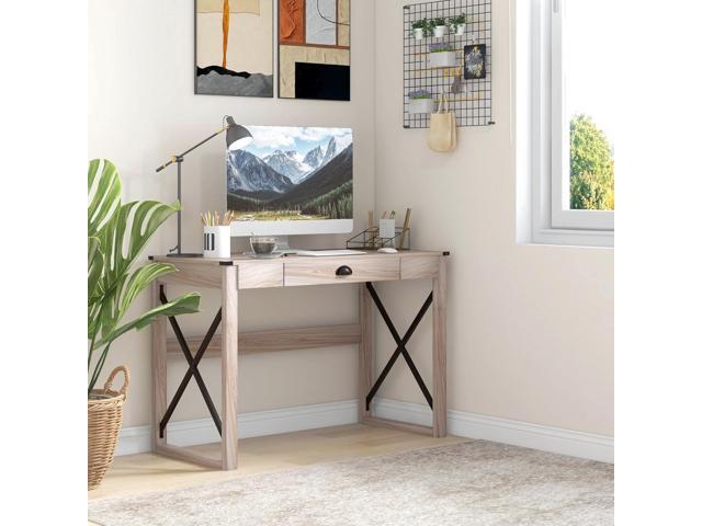 HOMCOM 44 inch Home Office Computer Desk, Rustic Writing Desk, Farmhouse Workstation with Storage Drawer, X-Frame
