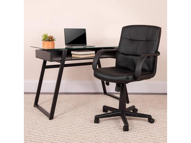 Flash Furniture Rider Mid-Back Black LeatherSoft Swivel Task Office Chair with Arms
