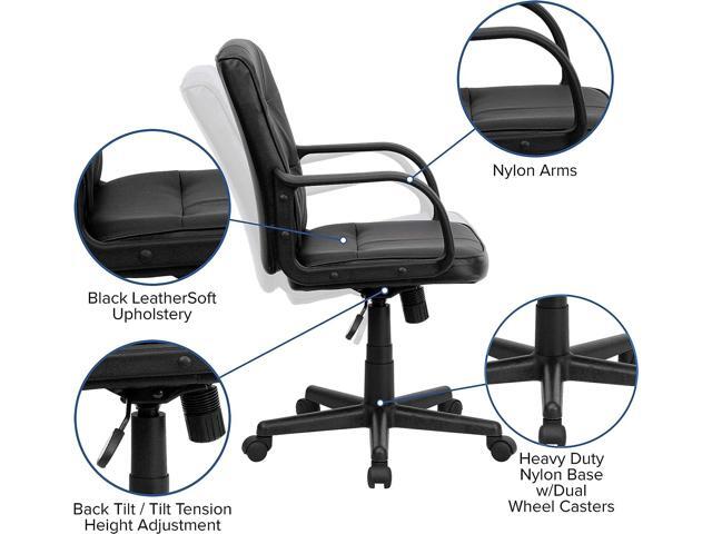 Flash Furniture Rider Mid-Back Black LeatherSoft Swivel Task Office Chair with Arms