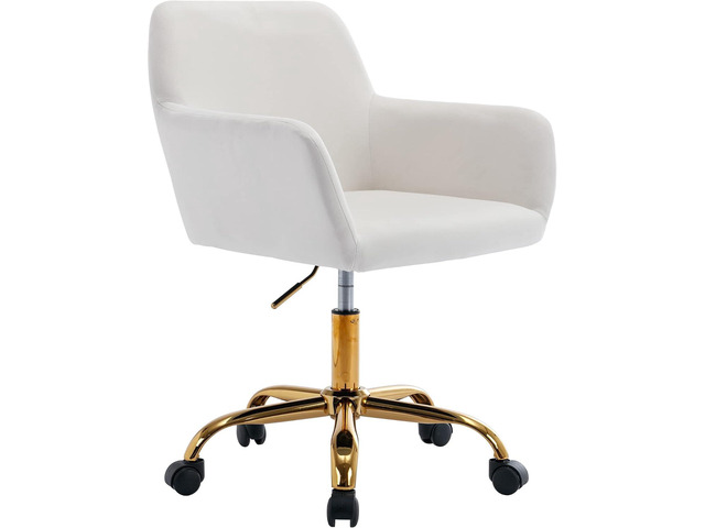 KCC Velvet Makeup Vanity Chair,Home Office Desk Chair with Wheels, White Fluffy Swivel Modern Armchair Upholstered Fuzzy Height Adjustable for...