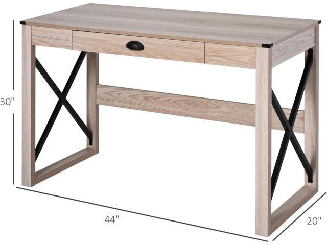 HOMCOM 44 inch Home Office Computer Desk, Rustic Writing Desk, Farmhouse Workstation with Storage Drawer, X-Frame