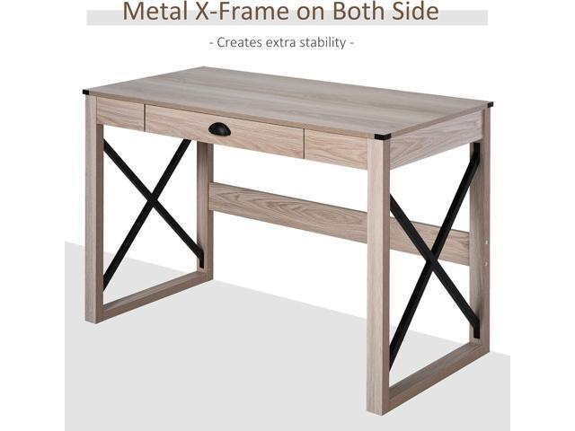 HOMCOM 44 inch Home Office Computer Desk, Rustic Writing Desk, Farmhouse Workstation with Storage Drawer, X-Frame