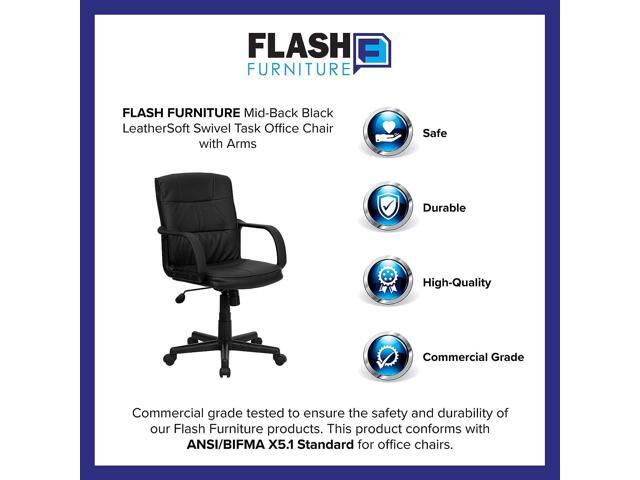 Flash Furniture Rider Mid-Back Black LeatherSoft Swivel Task Office Chair with Arms