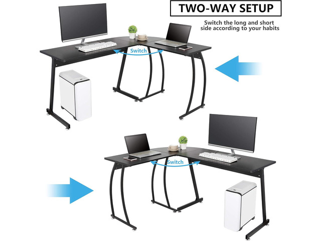 ZENY 58'' L-Shaped Gaming Desk Computer Corner Desk Reversible Table Home Office Desk PC Workstation Study Writing Desk Wood & Steel