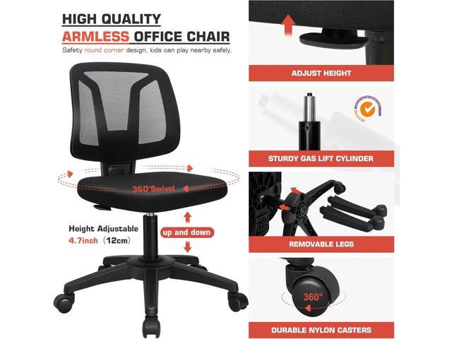 VigorPow Armless Mesh Office Chair Ergonomic Swivel Black Small Computer Desk Chair No Arms with Lumbar Support Height Adjustable Task Chair for...