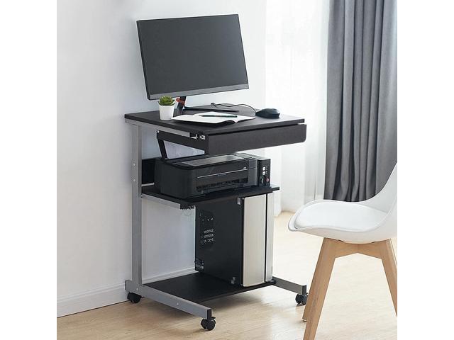 Yaheetech Mobile Computer Desk Cart, Small Rolling Laptop Desk PC Table Workstation with Drawer and Printer Shelf, Writing Desk Table for Small...