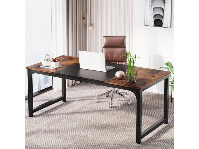 LITTLE TREE 70.8 Inch X-Large Executive Computer Office Desk, Brown+Black