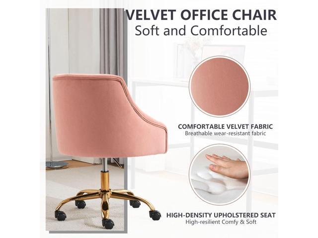 MOJAY Velvet Office Swivel Chair, Vanity Chair, Fabric Desk Chair, Pretty Fancy Chair, Gold Office Chair for Girls, 360°Swivel Height Adjustable...