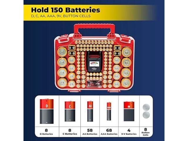 Ontel Battery Daddy Smart The Ultimate 150-Battery Organizer with Tester, Secure Storage & Clear View Lid As Seen on TV