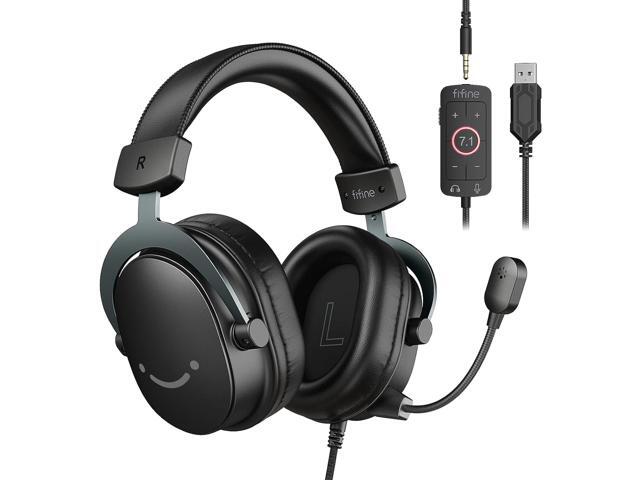 FIFINE H9 PC Gaming Headset with 7.1 Surround Sound, Detachable Microphone, Control Box, 3.5mm Jack, Over-Ear Wired for PC/Smartphone/PS5 via USB,...