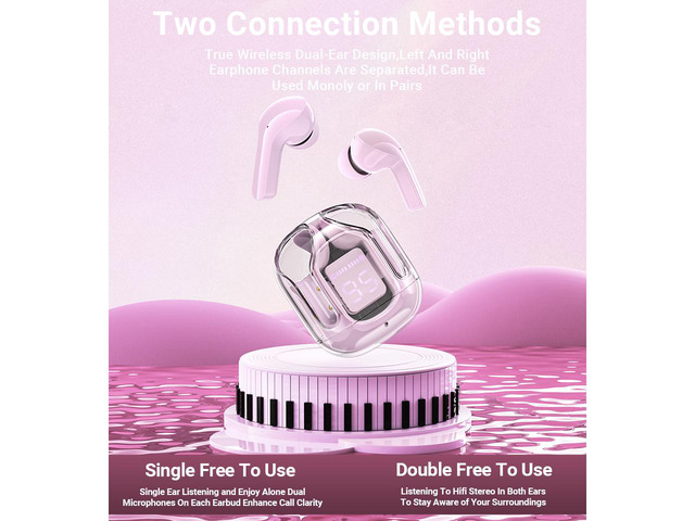 Bluetooth Earbuds ACEFAST T6 Wireless Earphones LED Display Sports Headsets Pink