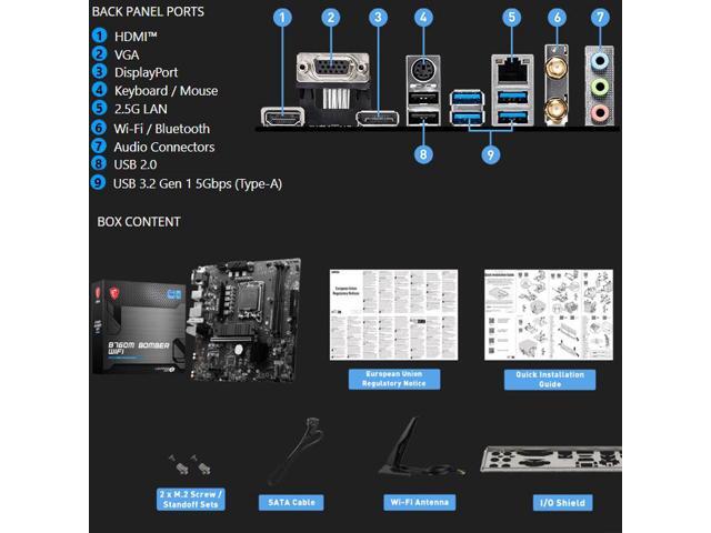 MSI B760M BOMBER WIFI motherboard Supports 12th/13th Gen Intel Core Processors, Pentium Gold and Celeron Processors (LGA 1700)
