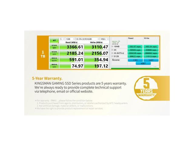 AITC KINGSMAN KM600 ULTRA M.2 2280 1TB PCIe 3.0 x4 with NVMe 1.4 3D NAND Internal Solid State Drive (SSD)
