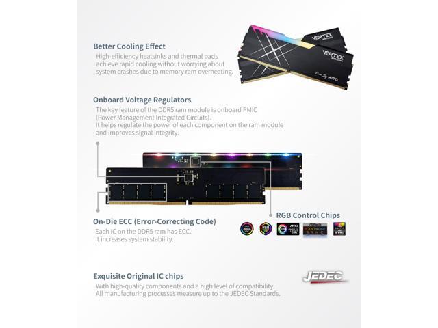 AITC KINGSMAN VERTEX RGB Series DDR5 32GB (2 x 16GB) 288-Pin PC RAM 6000 (PC5 48000) Desktop Memory Model XMP-BLACK