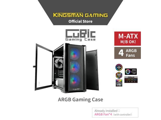 KINGSMAN CuBic ARGB MICRO-ATX Tower with Four ARGB Fans Pre Installed, Ultra-Minimalist Design, Fine Mesh Front Panel, High Airflow, Unique Side...