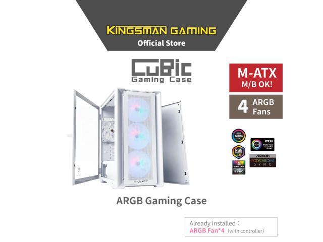 KINGSMAN CuBic ARGB MICRO-ATX Tower with Four ARGB Fans Pre Installed, Ultra-Minimalist Design, Fine Mesh Front Panel, High Airflow, Unique Side...