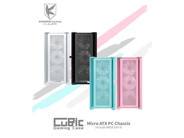 KINGSMAN CuBic ARGB MICRO-ATX Tower with Four ARGB Fans Pre Installed, Ultra-Minimalist Design, Fine Mesh Front Panel, High Airflow, Unique Side...