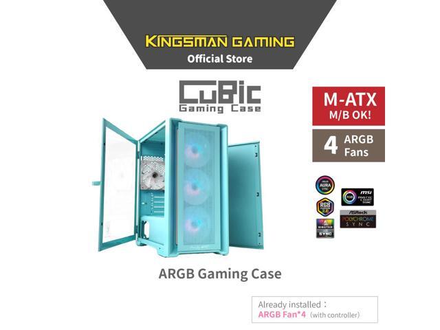 KINGSMAN CuBic ARGB MICRO-ATX Tower with Four ARGB Fans Pre Installed, Ultra-Minimalist Design, Fine Mesh Front Panel, High Airflow, Unique Side...