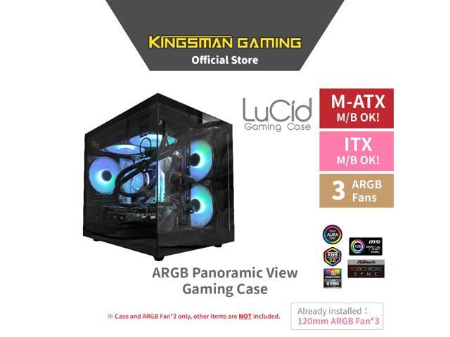 KINGSMAN LuCid M-ATX/ITX Case Mini Tower Computer Case, 270° Full View Dual Tempered Glass Panel, 3 ARGB Fans Included - BLACK
