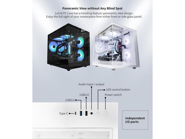 KINGSMAN LuCid M-ATX/ITX Case Mini Tower Computer Case, 270° Full View Dual Tempered Glass Panel, 3 ARGB Fans Included - BLACK