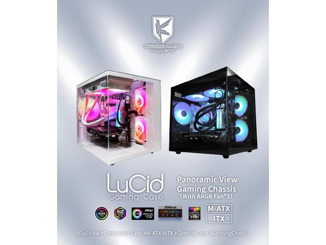 KINGSMAN LuCid M-ATX/ITX Case Mini Tower Computer Case, 270° Full View Dual Tempered Glass Panel, 3 ARGB Fans Included - BLACK
