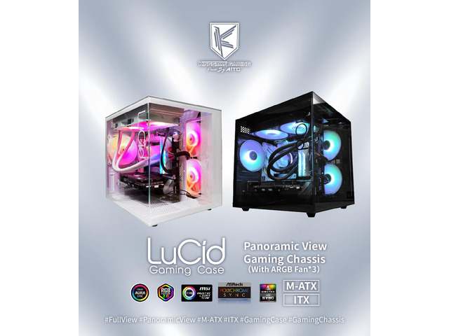 KINGSMAN LuCid M-ATX/ITX Case Mini Tower Computer Case, 270° Full View Dual Tempered Glass Panel, 3 ARGB Fans Included - WHITE